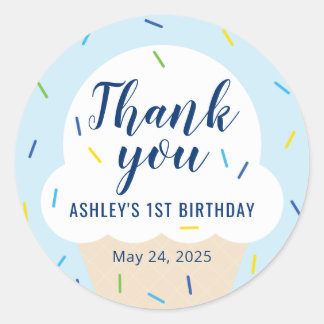 Boy Ice Cream Party Favor Sticker Runt Klistermärke