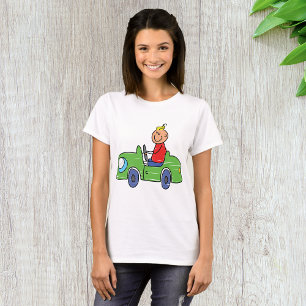 Boy in a Grönt Car Womens T-Shirt