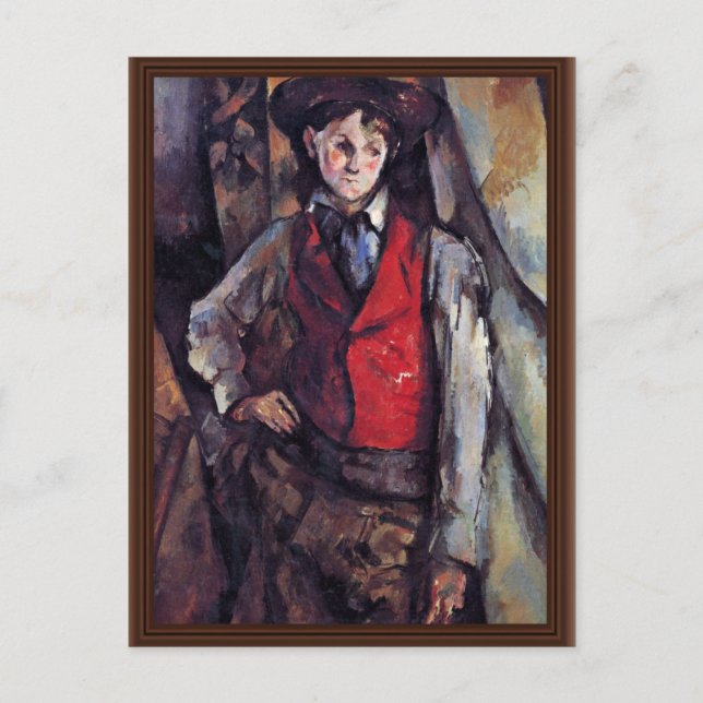 Boy in a Red Waistrock, av Paul Cézanne Vykort (Framsida)
