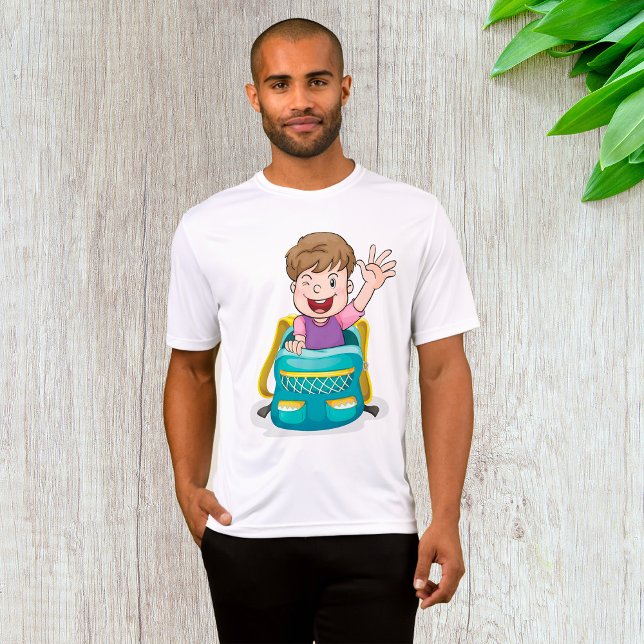 Boy in Backpack Wave Roligt School Kid T Shirt (Skapare uppladdad)