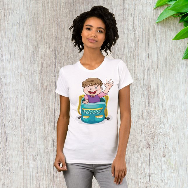 Boy in Backpack Wave Roligt School Kid T Shirt (Skapare uppladdad)