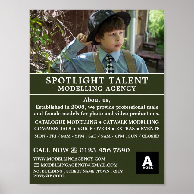 Boy in Hat, Modeling Agency, Model Agent Poster (Framsidan)