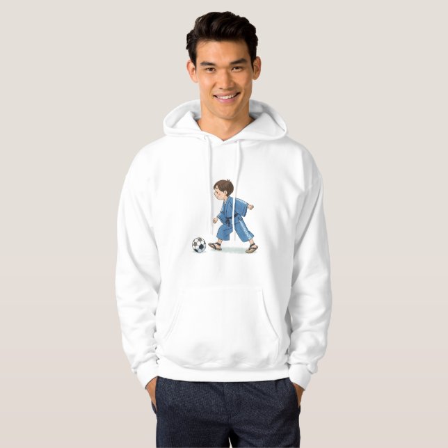 Boy in kimono playing soccer hoodie (Hel framsida)