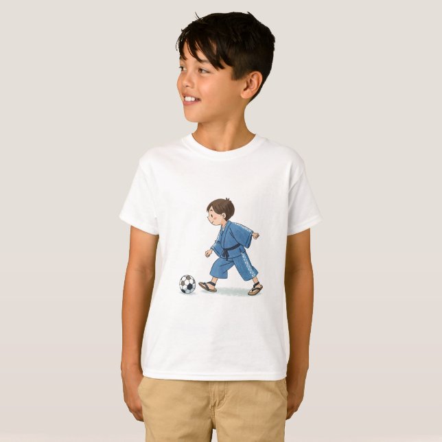 Boy in kimono playing soccer t shirt (Hel framsida)