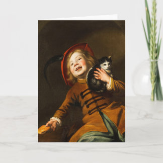 Boy in Red Cap Holding Kitten av Judith Leyster Kort