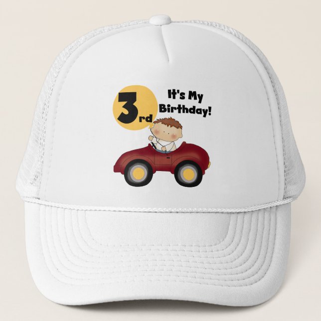 Boy in Red Car 3rd Birthday T-shirts and Gifts Keps (Framsida)