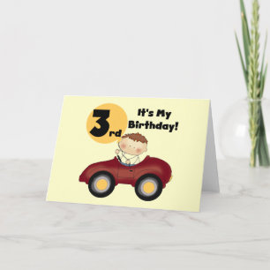 Boy in Red Car 3rd Birthday T-shirts and Gifts Kort