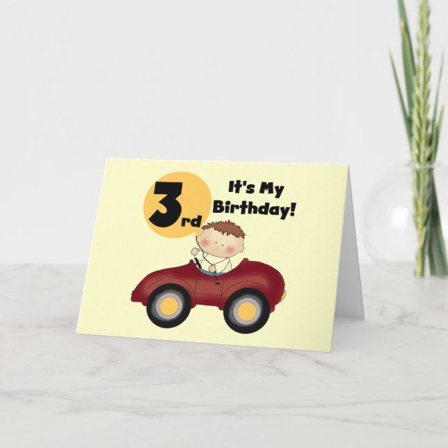 Boy in Red Car 3rd Birthday T-shirts and Gifts Kort (Framsida)