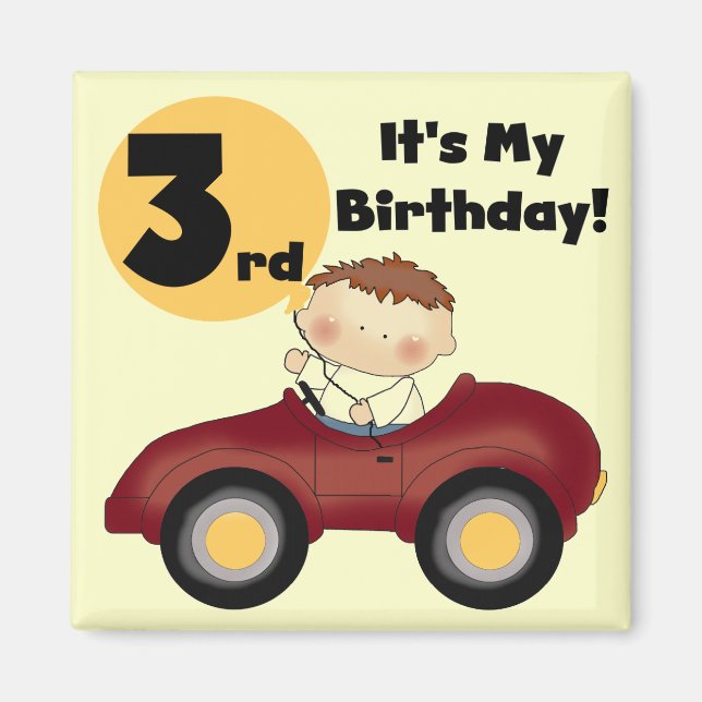 Boy in Red Car 3rd Birthday T-shirts and Gifts Magnet (Framsidan)