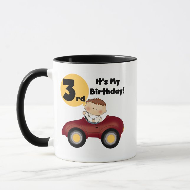Boy in Red Car 3rd Birthday T-shirts and Gifts Mugg (Vänster)