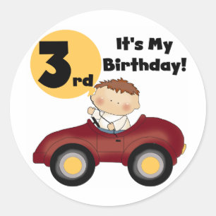 Boy in Red Car 3rd Birthday T-shirts and Gifts Runt Klistermärke