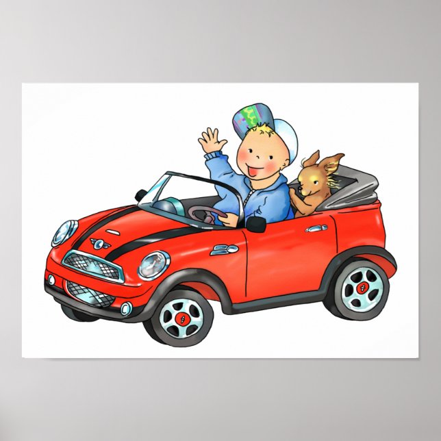Boy in Red Leksak Car - Poster (Framsidan)
