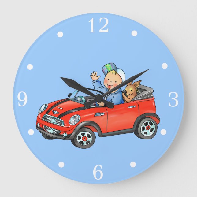 Boy in Red Leksak Car - Wall Clock Stor Klocka (Framsida)