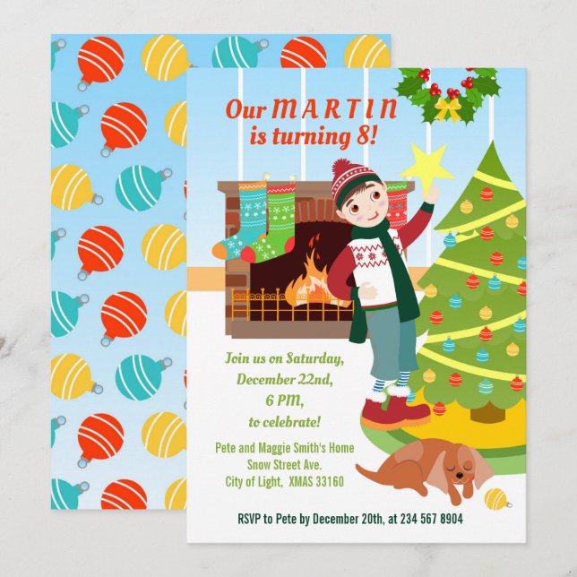 Boy jul Födelsedagsfest inbjudan (Fram/baksida)