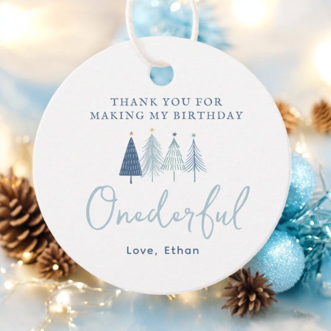 Boy Julgran Onederful Birthday Tack Gåvor Etiketter (Skapare uppladdad)