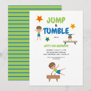 Boy Jump Tumble Gymnastics Födelsedagsfest Inbjudningar