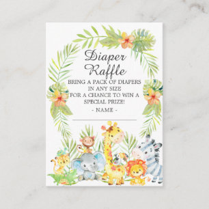 Boy Jungle Animals Baby Shower Diaper Raffle Tilläggskort