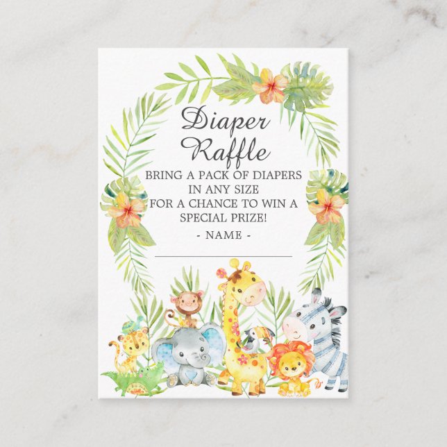 Boy Jungle Animals Baby Shower Diaper Raffle Tilläggskort (Framsida)