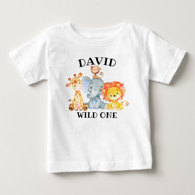 Boy Jungle Animals Vild en födelsedagscute T Shirt (Framsida)