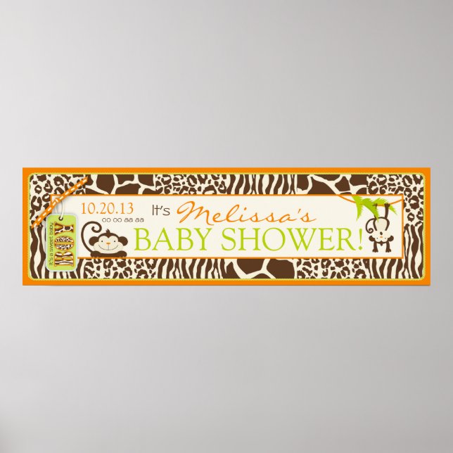 Boy Jungle Monkey Safari Baby Shower Banner Poster (Framsidan)