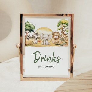 Boy Jungle Safari Animals Baby Shower Drinks Poster