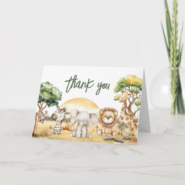 Boy Jungle Safari Animals Baby Shower Tack Kort (Framsida)