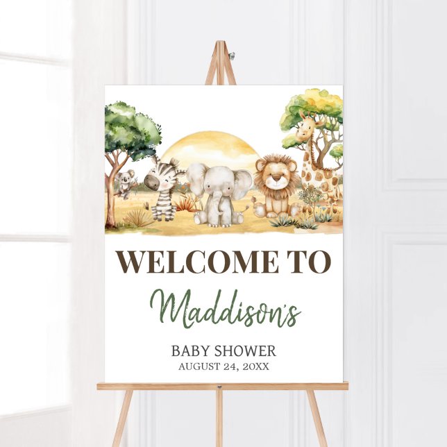 Boy Jungle Safari Animals Baby Shower Välkommen Poster (Safari Baby Shower Welcome Sign)