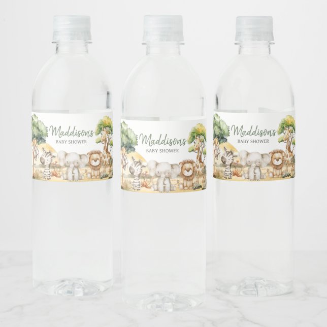 Boy Jungle Safari Animals Baby Shower Vattenflaskor Etikett (Flaskor)