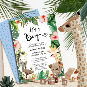Boy Jungle Safari Tropical Greenery Baby Shower Inbjudningar