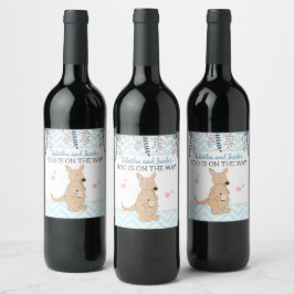 Boy Kangaroo Vin Label Boho Baby Shower Vinflaska Etikett