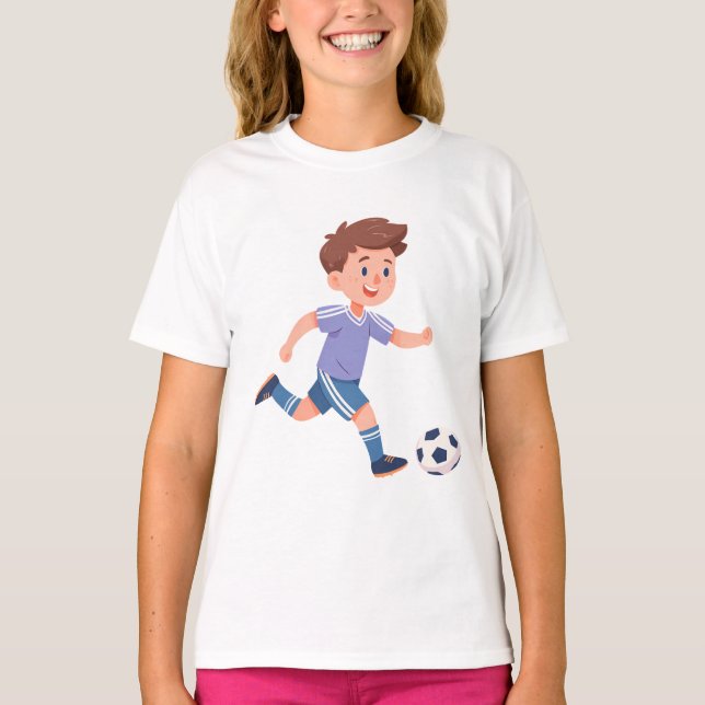 Boy Kicking Soccer Ball – Kids Soccer Art Design T Shirt (Framsida)