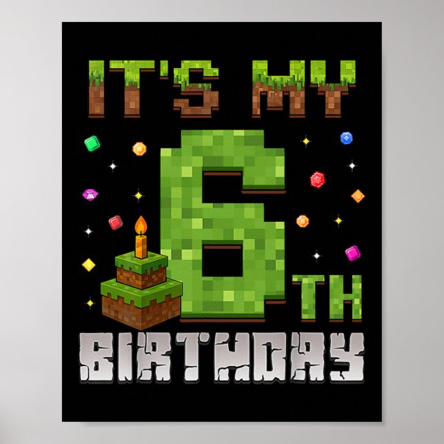 Boy Kid Birthday Party It's My 6th Birthday Gamer  Poster (Framsidan)