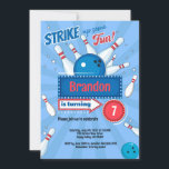 Boy Kid Bowling Födelsedagsfest Retro Blue & Red Inbjudningar<br><div class="desc">Coolans födelsedag i stil. Tema: Bowling Party. Tillfälle: Barns födelsedag. Stil: Cheerful,  Roligt,  Retro. Färg: Röd,  blå,  vit. Bild: Skalning,  ljusbox,  stjärnor.</div>