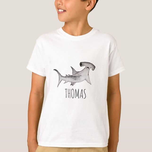 Boy & Kids, modern Hammerhead Shark Namn T Shirt (Framsida)