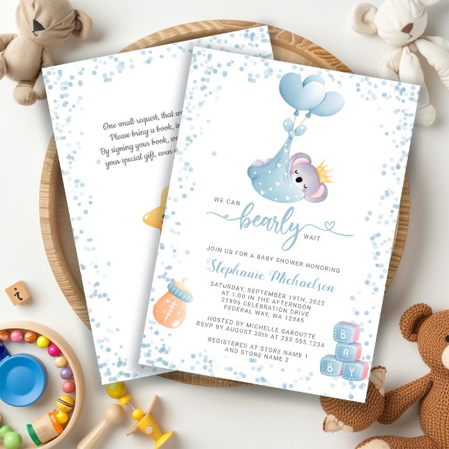 Boy Koala Barly Wait Bok Request Baby Shower Inbjudningar (Boy Koala Bearly Wait Book Request Baby Shower Invitation)