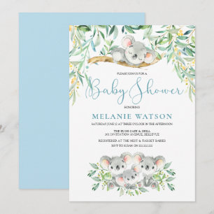 Boy Koala Bush Spädbarn Baby Shower-inbjudningar Inbjudningar