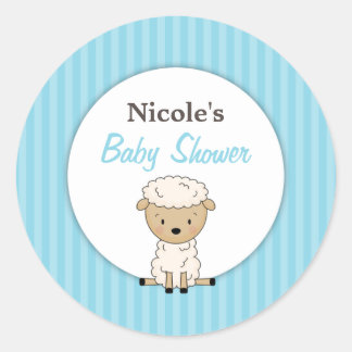 Boy Lamb Baby Shower Blue Rand Runt Klistermärke