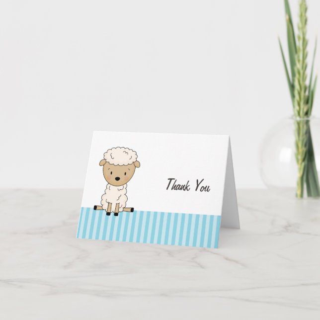 Boy Lamb Baby Shower Blue Rand Tack Kort (Framsida)