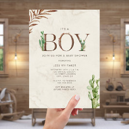 Boy Leather Inspired Western Cactus Baby Shower Inbjudningar