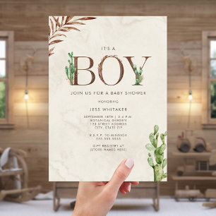 Boy Leather Inspired Western Cactus Baby Shower Inbjudningar