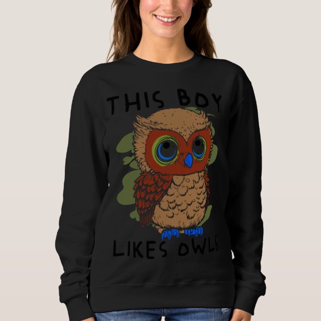 Boy Likes Owls Artsy Animal Wildlife Bird Nature T Shirt (Framsida)