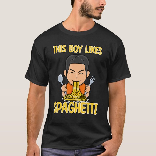 Boy Likes Spaghetti Italiana Noodles Food Chef T Shirt (Framsida)