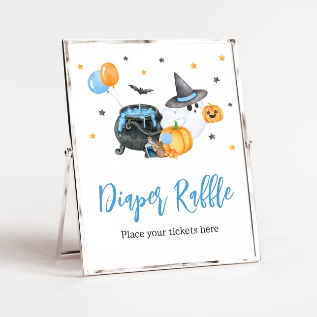 Boy Little Boo Ghost Baby Shower-inbjudan Poster (Ghost Halloween Baby Shower Diaper Raffle Sign)