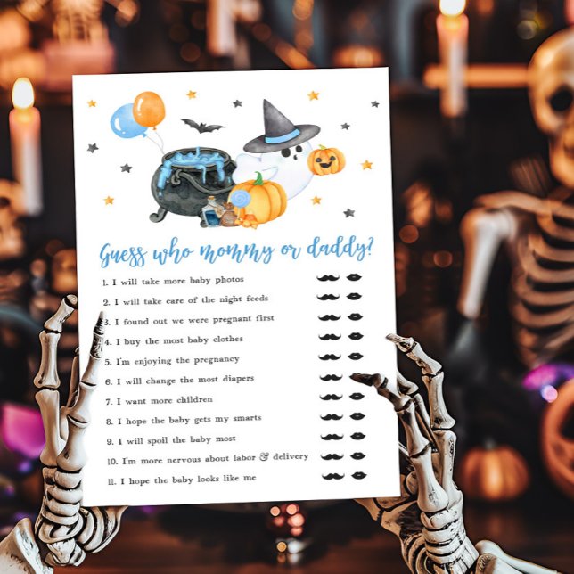 Boy Little Boo Ghost gissar vem Mamma eller pappa  (Ghost Halloween Baby Shower Guess who Mommy or Daddy Game)