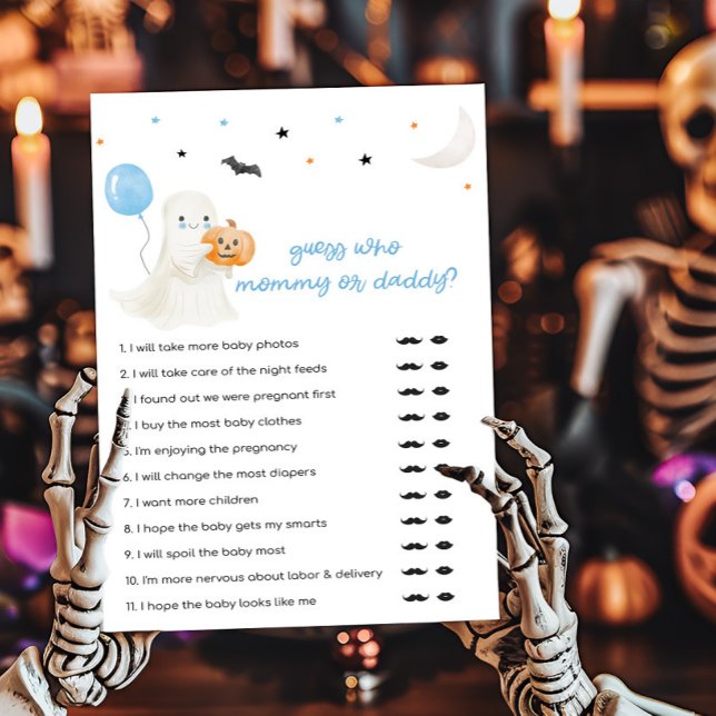 Boy Little Boo Gissa vem Mamma eller pappa Game (A Little Boo Baby Shower Guess who Mommy or Daddy Game)