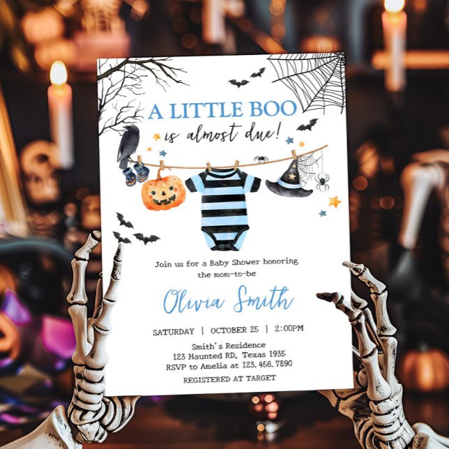 Boy Little Boo Halloween Pumpkin Baby Shower Inbjudningar (Boy Little Boo Halloween Pumpkin Baby Clothesline Baby Shower Invitation)