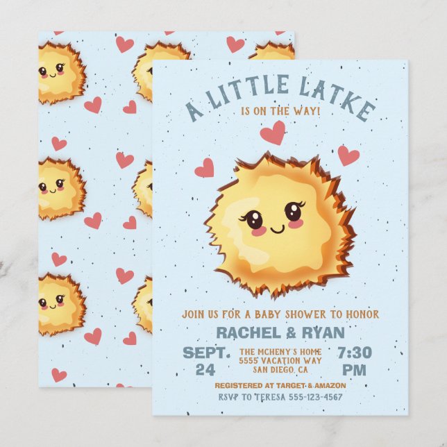 Boy Little Latke Hanukkah Baby Shower Inbjudningar (Fram/baksida)