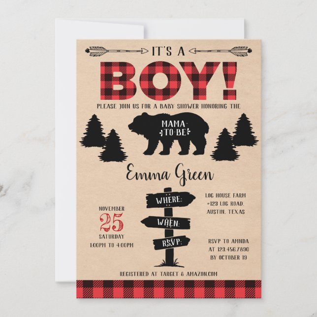 Boy Lumberjack Baby Shower Inbjudningar (Framsida)