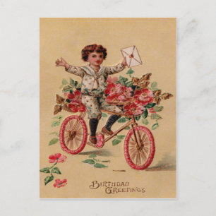 Boy Mail Rosa Flower Bicycle Birthday Vykort
