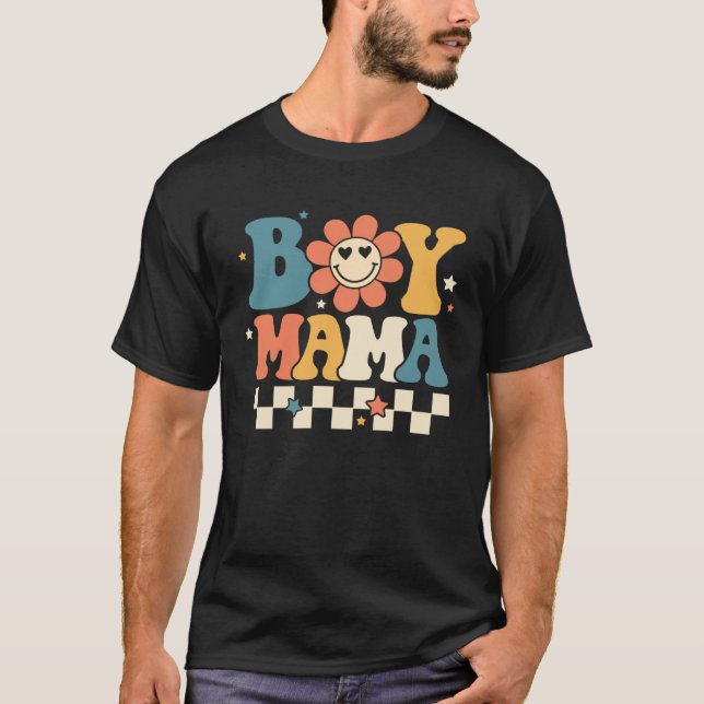 Boy Mama Happy Mother s Day Groovy Retro Best Mom  T Shirt (Framsida)
